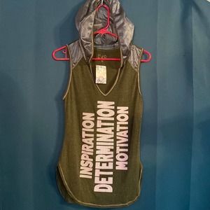 EVCR Active “Inspiration, Determination, Motivation” Gray Hooded Muscle Tank Top